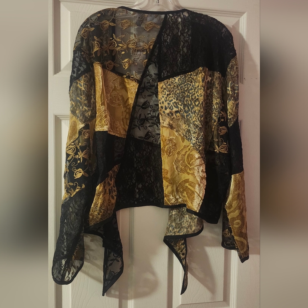 Chicos Black and Gold Patchwork Jacket NWT - image 5